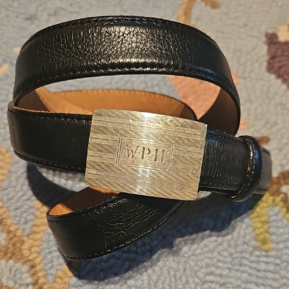 Tiffany & Co. Sterling Silver W.P.H. Buckle and Black Calfskin Belt - Size 34